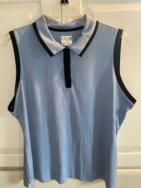 IZOD Women’s Sleeveless Golf Polo Tank Top in Light Blue with Black Trim